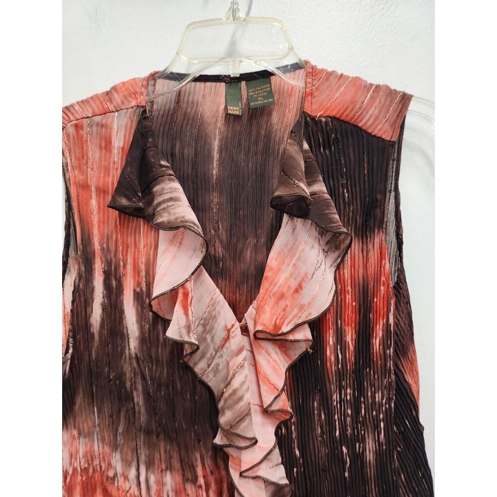 Serenade Womens Top Size XL Orange Brown Ombre Ruffle Crinkled Sleeveless Fairy - Picture 2 of 8